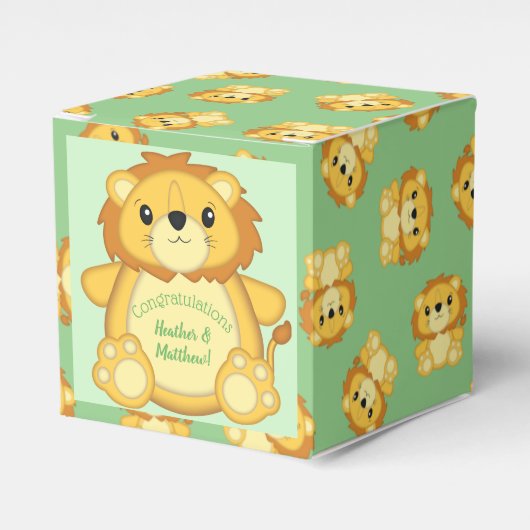 Lion Baby Shower Green Geschenkschachtel (Vorderseite)