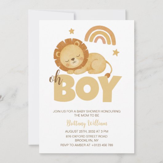 Lion Baby Shower Oh Boy Safari Einladung (Vorderseite)