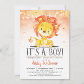 Lion Baby Shower Orange Boy Einladung (Vorderseite)
