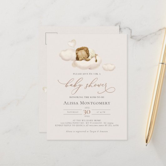 Lion Baby Shower Postkarte (Vorderseite/Rückseite Beispiel)