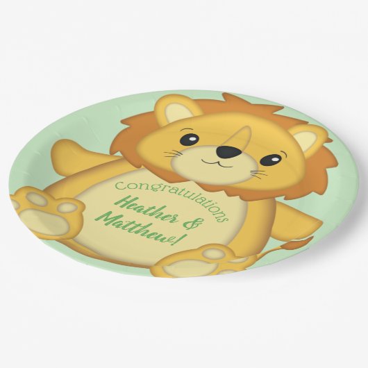Lion Baby Shower Safari Pappteller (Schrägansicht)
