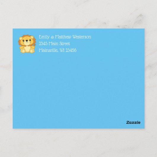 Lion Baby Shower Zoo Circus Blue Boy Postkarte (Rückseite)