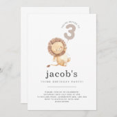 Lion Balloon 3. Geburtstag Einladung (Vorne/Hinten)