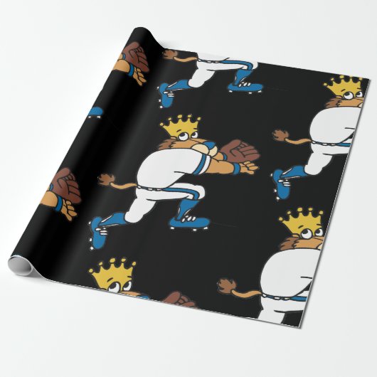 Lion Baseball Player Wrapping Paper Geschenkpapier (Ungerollt)