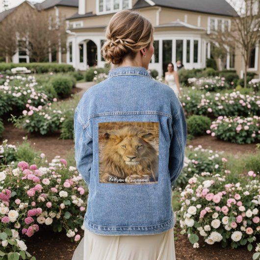 Lion Be Brave & Courageous Denim Blue Jean Jacket Jeansjacke (Hochzeit Rückseite)