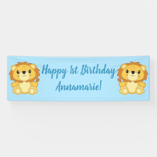 Lion Birthday Party Blue Banner (Horizontal)