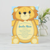 Lion Birthday Party Blue Einladung (Stehend Vorderseite)