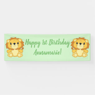 Lion Birthday Party Green Banner