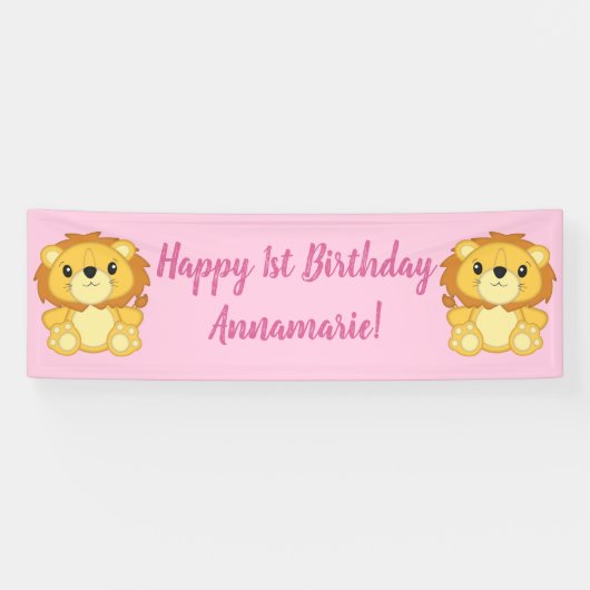 Lion Birthday Party Pink Banner (Horizontal)