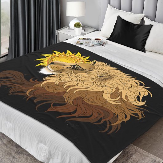 Lion Black Yellow Mandal Sun Fleecedecke