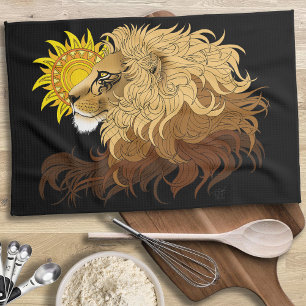 Lion Black Yellow Mandal Sun Geschirrtuch