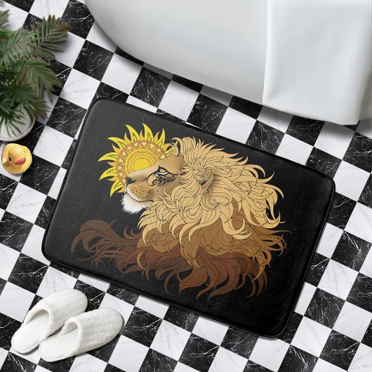Lion Black Yellow Mandala Sun Badematte