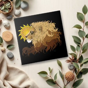 Lion Black Yellow Mandala Sun Fliese