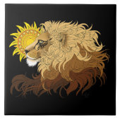 Lion Black Yellow Mandala Sun Fliese (Vorderseite)