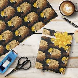 Lion Black Yellow Mandala Sun Geschenkpapier