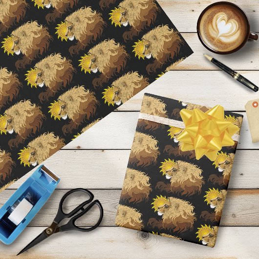 Lion Black Yellow Mandala Sun Geschenkpapier
