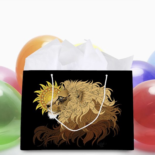 Lion Black Yellow Mandala Sun Große Geschenktüte