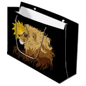 Lion Black Yellow Mandala Sun Große Geschenktüte (Vorderseite Schrägansicht)