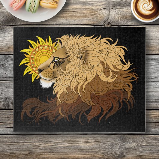 Lion Black Yellow Mandala Sun Puzzle