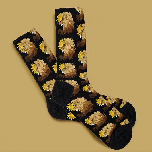 Lion Black Yellow Mandala Sun Socken