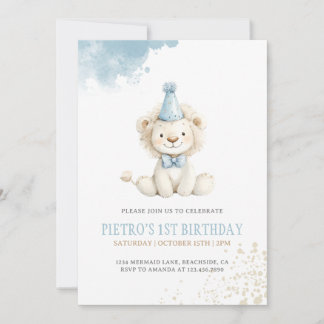 Lion Blue Boys Watercolor Geburtstag Einladung