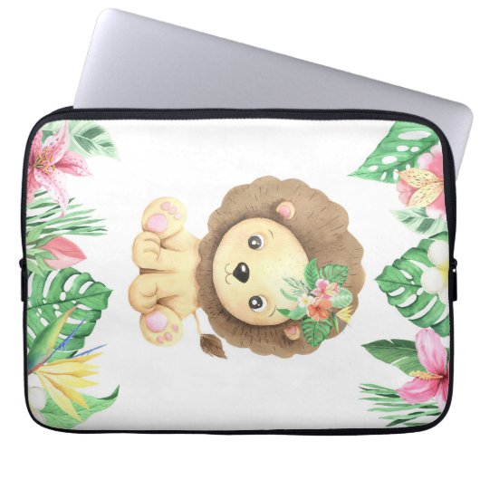 Lion Blume Watercolor Laptopschutzhülle (Vorderseite)