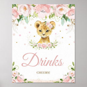 Lion Blush Pink Bloral Baby Dusche Getränke Cheers Poster