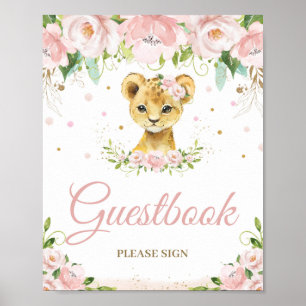Lion Blush Pink Floral Baby Dusche Gästebuch Unter