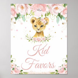 Lion Blush Pink Floral Geburtstagsparty Kinderfavo Poster