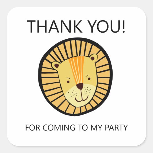 Lion Boys Birthday Party Quadratischer Aufkleber (Vorderseite)