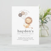 Lion Brown Balloons - ONE Einladung (Stehend Vorderseite)