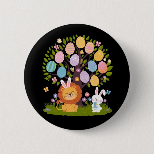 Lion Bunny Oaster Niedliche Bäume Jagd Eier Button (Vorderseite)