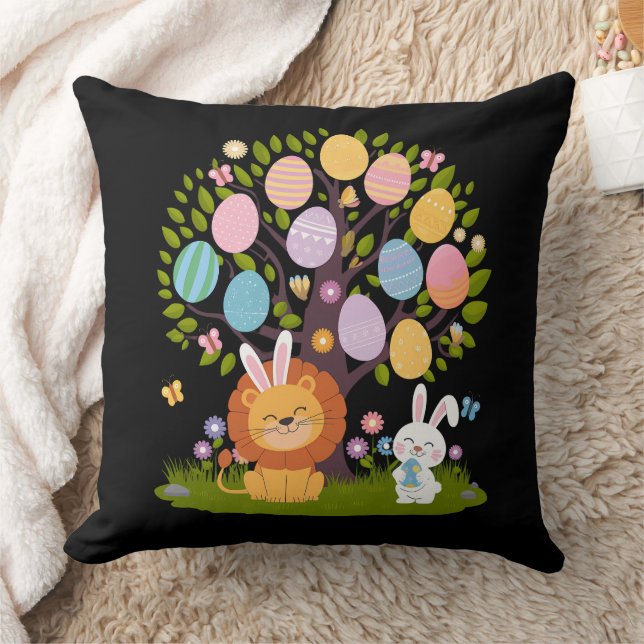 Lion Bunny Oaster Niedliche Bäume Jagd Eier Kissen (Decke)