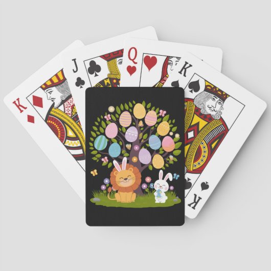 Lion Bunny Oaster Niedliche Bäume Jagd Eier Spielkarten (Rückseite)