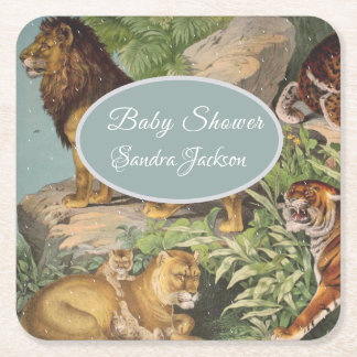 Lion cat Dschungel Gender Neutral Baby Dusche by M Rechteckiger Pappuntersetzer