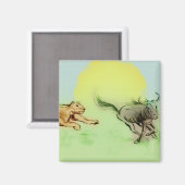 Lion Chasing Buffalo im Wilden Platz Magnet (Vorderseite/Rückseite)