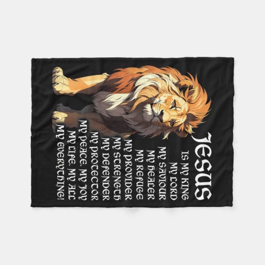 Lion Christian Jesus Is My King, God, Lord, And Sa Fleecedecke (Vorderseite (Horizontal))