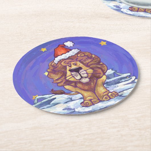 Lion Christmas Runder Pappuntersetzer (Angewinkelt)