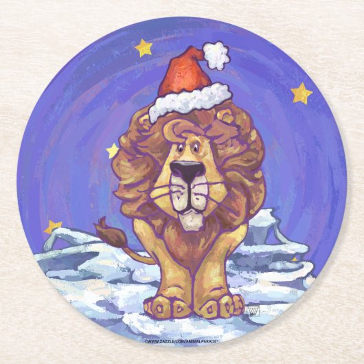 Lion Christmas Runder Pappuntersetzer (Vorderseite)