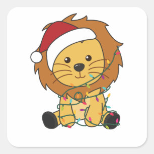 Lion Christmas Snow Winter Animals Lions Quadratischer Aufkleber