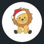 Lion Christmas Snow Winter Animals Lions Runder Aufkleber<br><div class="desc">The lion for Christmas with fairy lights. Funny animals with gifts and snow to the holidays. Also funny for Christmas in July. Lions are sweet animals and perfect for Christmas.</div>