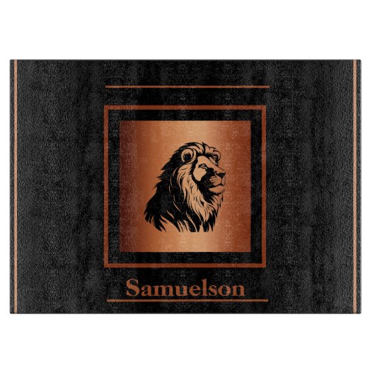 Lion Copper-Embellished Personalized Glass Schneidebrett (Vorderseite)