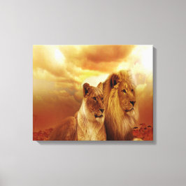 Lion Couple bei Sonnenuntergang Leinwanddruck
