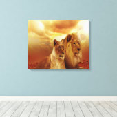 Lion Couple bei Sonnenuntergang Leinwanddruck (Insitu (Holzboden))