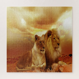 Lion Couple bei Sonnenuntergang Puzzle