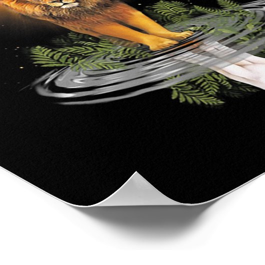 Lion Cross Jesus Reflection Water Mirror Sheep T-S Poster (Ecke)