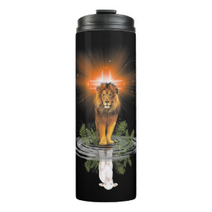 Lion Cross Jesus Reflection Water Mirror Sheep T-S Thermosbecher