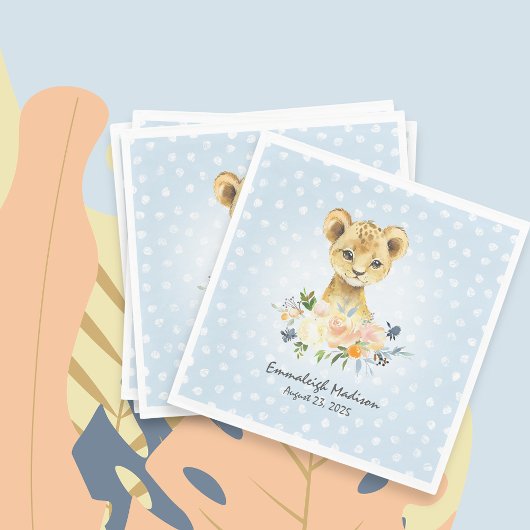 Lion Cub Blue Dotted Baby Party Serviette