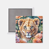 Lion Cub Floral Watercolor Art Magnet (Vorderseite/Rückseite)