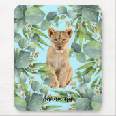 Lion Cub Green Forest Dschungel Niedlich Aquamarin Mousepad (Vorne)